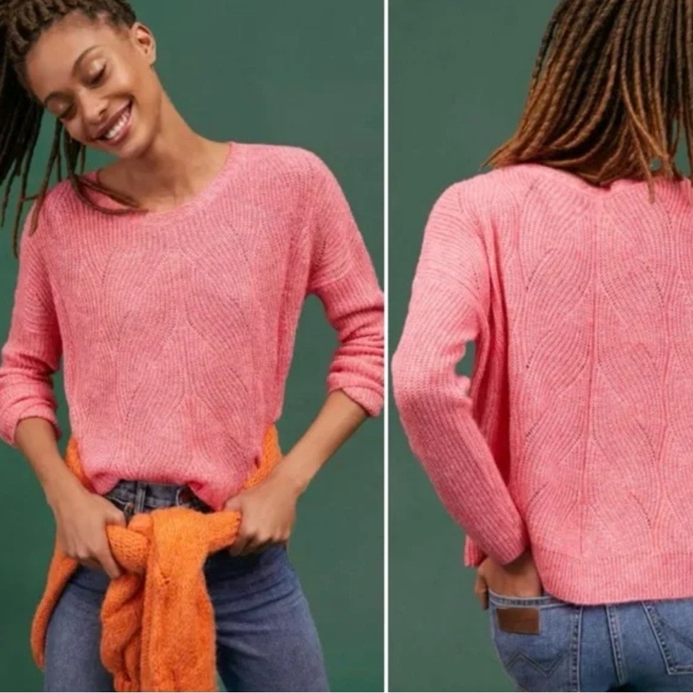 Anthropologie Women's Keely Wool Blend Cable Knit Soft Pink Cozy Sweater Small